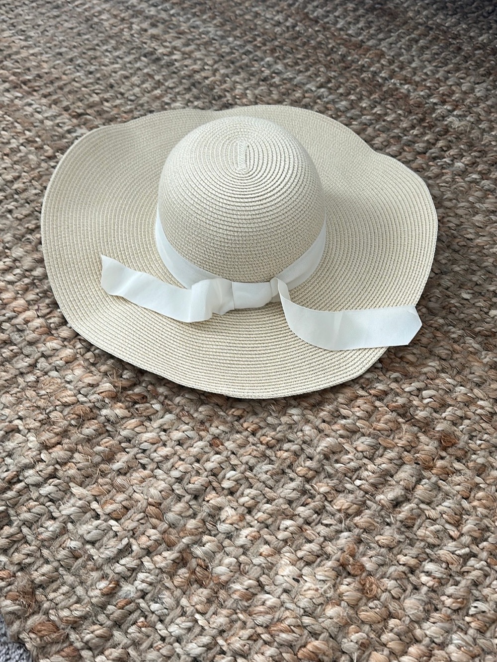 Wide-Brim Paper Sun Hat with Ribbon
